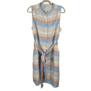 Cynthia Rowley NWT Sleeveless Button Down Striped Linen Midi Dress Size M
